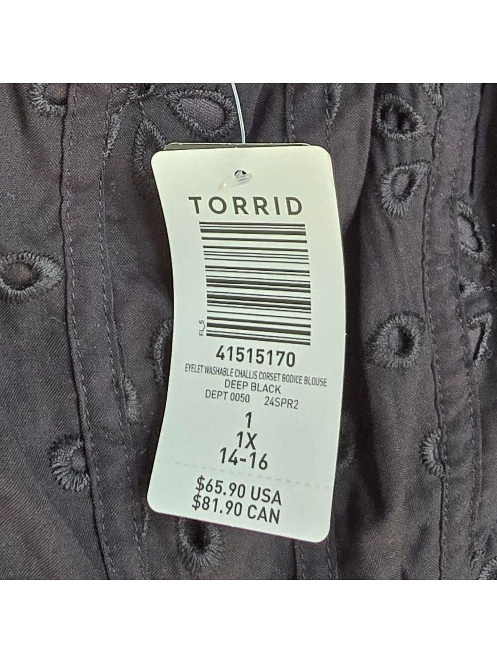 NWT TORRID Babydoll Eyelet Challis Black Short Sleeve Blouse Size 1X 14-16 - Picture 16 of 16